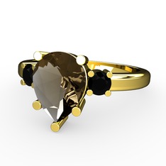 Tria Yüzük - Dumanlı kuvars ve siyah zirkon 14 ayar altın yüzük #1kfgom7