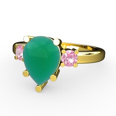 Tria Yüzük - Kök zümrüt ve pembe kuvars 8 ayar altın yüzük #1kfpx4