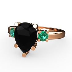Tria Yüzük - Siyah zirkon ve yeşil kuvars 8 ayar rose altın yüzük #1kq515g