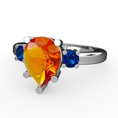 Tria Yüzük - Sitrin ve lab safir 925 ayar gümüş yüzük #1ktryx