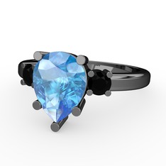 Tria Yüzük - Akuamarin ve siyah zirkon 925 ayar siyah rodyum kaplama gümüş yüzük #1l68jt8