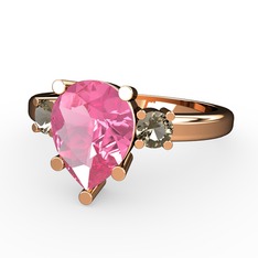 Pembe kuvars ve dumanlı kuvars 14 ayar rose altın yüzük