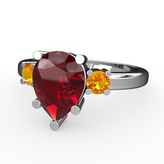 Tria Yüzük - Garnet ve sitrin 14 ayar beyaz altın yüzük #1lo7ogq