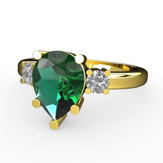 Tria Yüzük - Yeşil kuvars ve pırlanta 18 ayar altın yüzük (0.22 karat) #1lspc0x
