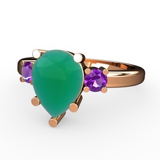 Tria Yüzük - Kök zümrüt ve ametist 8 ayar rose altın yüzük #1nalv46
