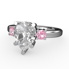 Tria Yüzük - Swarovski ve pembe kuvars 8 ayar beyaz altın yüzük #1nn047k