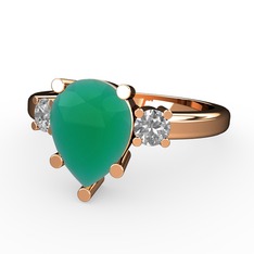 Tria Yüzük - Kök zümrüt ve beyaz zirkon 18 ayar rose altın yüzük #1nstf1x
