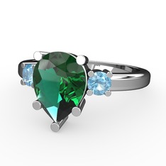 Tria Yüzük - Yeşil kuvars ve akuamarin 925 ayar gümüş yüzük #1nswxdm