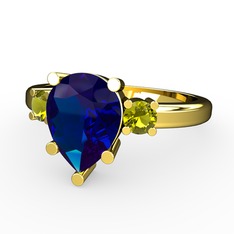 Lab safir ve peridot 925 ayar altın kaplama gümüş yüzük