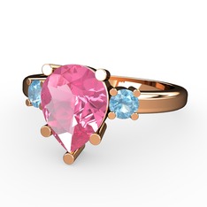 Tria Yüzük - Pembe kuvars ve akuamarin 925 ayar rose altın kaplama gümüş yüzük #1oah6hl