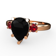 Tria Yüzük - Siyah zirkon ve garnet 18 ayar rose altın yüzük #1ot6hft