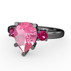 Tria Yüzük - Pembe kuvars ve rodolit garnet 925 ayar siyah rodyum kaplama gümüş yüzük #1ow162i