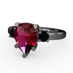 Rodolit garnet ve siyah zirkon 925 ayar siyah rodyum kaplama gümüş yüzük
