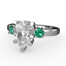 Tria Yüzük - Swarovski ve yeşil kuvars 18 ayar beyaz altın yüzük #1p5vn9w