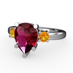 Rodolit garnet ve sitrin 18 ayar beyaz altın yüzük