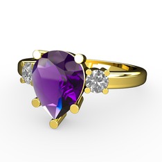 Tria Yüzük - Ametist ve pırlanta 925 ayar altın kaplama gümüş yüzük (0.22 karat) #1pgfw1q