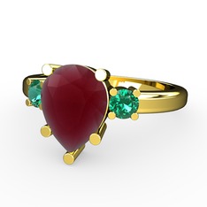 Tria Yüzük - Kök yakut ve yeşil kuvars 8 ayar altın yüzük #1pshycw