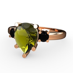 Peridot ve siyah zirkon 925 ayar rose altın kaplama gümüş yüzük