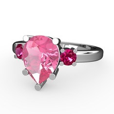 Pembe kuvars ve rodolit garnet 18 ayar beyaz altın yüzük