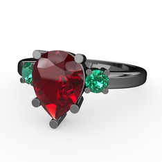 Tria Yüzük - Garnet ve yeşil kuvars 925 ayar siyah rodyum kaplama gümüş yüzük #1qw7za