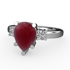 Tria Yüzük - Kök yakut ve swarovski 8 ayar beyaz altın yüzük #1r3mrk5