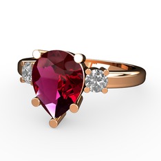 Rodolit garnet ve pırlanta 925 ayar rose altın kaplama gümüş yüzük (0.22 karat)