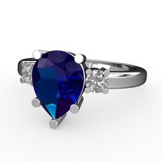 Lab safir ve swarovski 14 ayar beyaz altın yüzük
