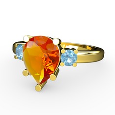 Tria Yüzük - Sitrin ve akuamarin 925 ayar altın kaplama gümüş yüzük #1re1p1o