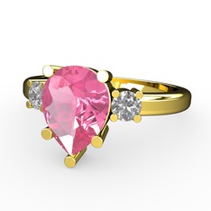Tria Yüzük - Pembe kuvars ve swarovski 14 ayar altın yüzük #1rsv79g