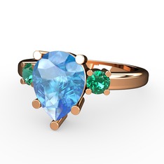 Tria Yüzük - Akuamarin ve yeşil kuvars 18 ayar rose altın yüzük #1sce54h