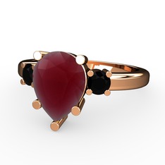 Tria Yüzük - Kök yakut ve siyah zirkon 8 ayar rose altın yüzük #1t1w84e