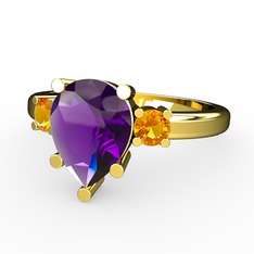 Tria Yüzük - Ametist ve sitrin 14 ayar altın yüzük #1t2cck5