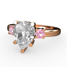Tria Yüzük - Swarovski ve pembe kuvars 14 ayar rose altın yüzük #1t8f2m3
