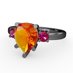 Sitrin ve rodolit garnet 925 ayar siyah rodyum kaplama gümüş yüzük