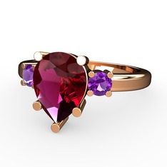 Rodolit garnet ve ametist 925 ayar rose altın kaplama gümüş yüzük