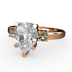 Tria Yüzük - Swarovski ve dumanlı kuvars 14 ayar rose altın yüzük #1tlytia