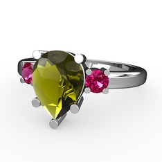 Tria Yüzük - Peridot ve rodolit garnet 14 ayar beyaz altın yüzük #1ungz60