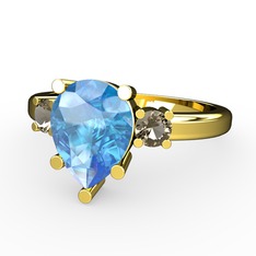 Tria Yüzük - Akuamarin ve dumanlı kuvars 14 ayar altın yüzük #1uqvnea
