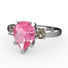 Tria Yüzük - Pembe kuvars ve dumanlı kuvars 8 ayar beyaz altın yüzük #1vbw2ft