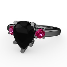 Tria Yüzük - Siyah zirkon ve rodolit garnet 925 ayar siyah rodyum kaplama gümüş yüzük #1vcv94k