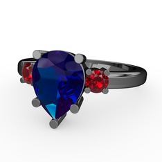 Tria Yüzük - Lab safir ve garnet 925 ayar siyah rodyum kaplama gümüş yüzük #1vxm1x9