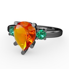 Tria Yüzük - Sitrin ve yeşil kuvars 925 ayar siyah rodyum kaplama gümüş yüzük #1w2i683