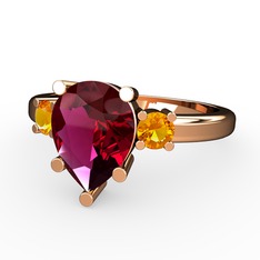 Rodolit garnet ve sitrin 14 ayar rose altın yüzük