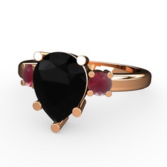 Tria Yüzük - Siyah zirkon ve kök yakut 14 ayar rose altın yüzük #1wcxvva