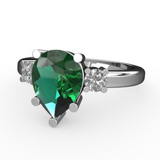 Tria Yüzük - Yeşil kuvars ve pırlanta 18 ayar beyaz altın yüzük (0.22 karat) #1wlo6j8