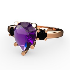 Tria Yüzük - Ametist ve siyah zirkon 18 ayar rose altın yüzük #1wu1wrb