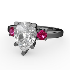 Tria Yüzük - Swarovski ve rodolit garnet 925 ayar siyah rodyum kaplama gümüş yüzük #1wvy38q
