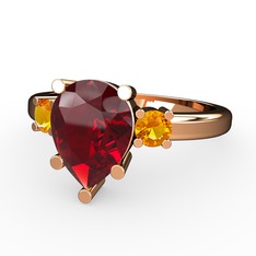 Garnet ve sitrin 18 ayar rose altın yüzük