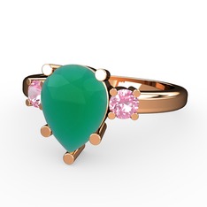 Kök zümrüt ve pembe kuvars 925 ayar rose altın kaplama gümüş yüzük