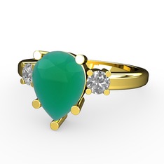 Tria Yüzük - Kök zümrüt ve pırlanta 14 ayar altın yüzük (0.22 karat) #1x6ujiw